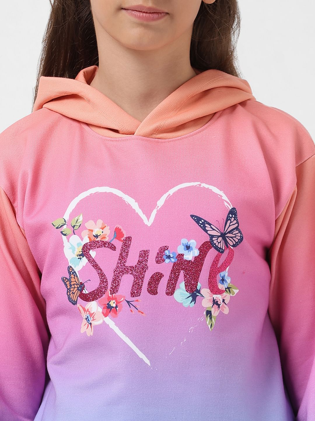 Girl Pink Hooded Ombre Sweatshirt - Image 4