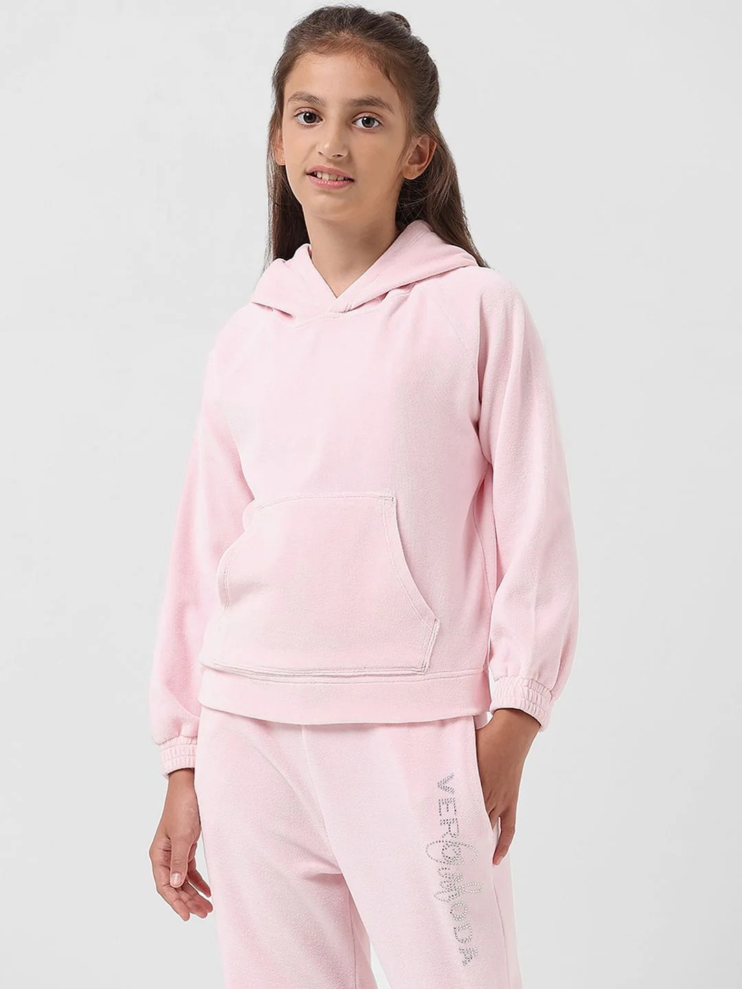 Girl Pink Velour Hooded Sweatshirt - Image 2