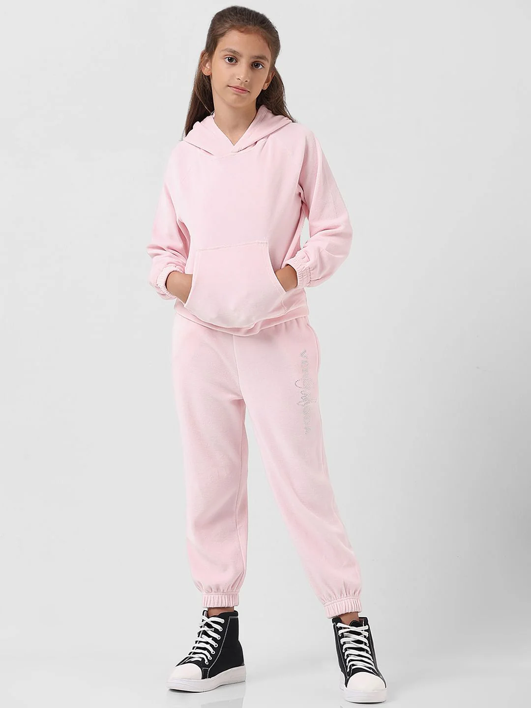 Girl Pink Velour Hooded Sweatshirt - Image 5