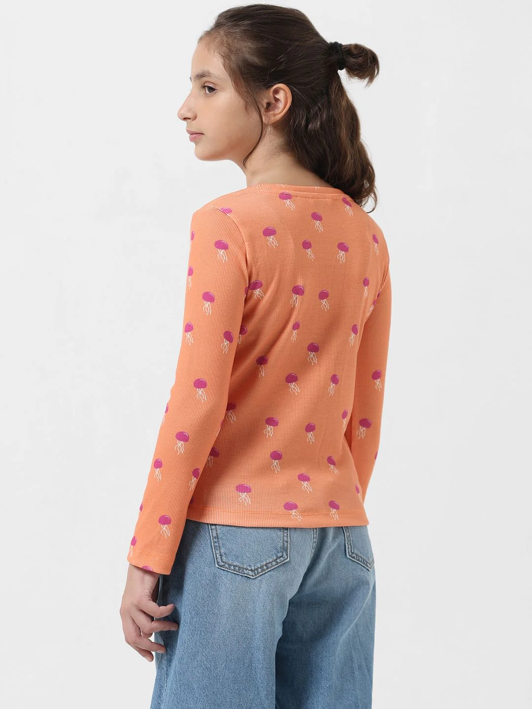 Girl Orange Printed Ribbed T-Shirt - Image 3