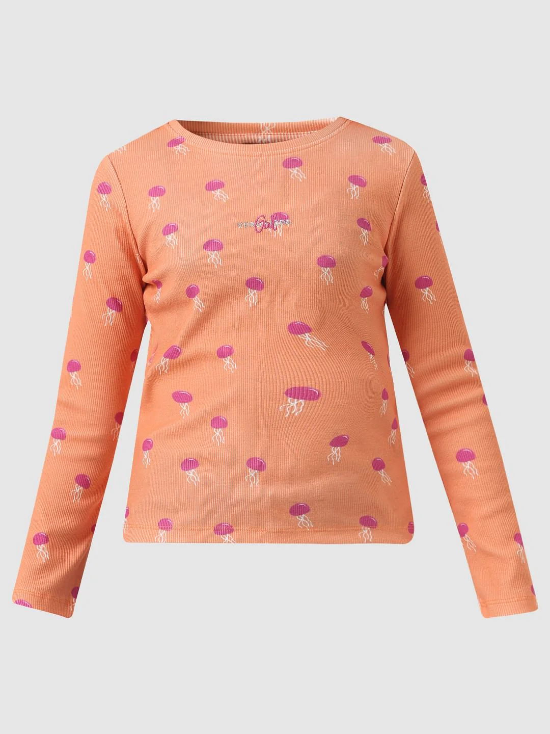 Girl Orange Printed Ribbed T-Shirt - Image 6