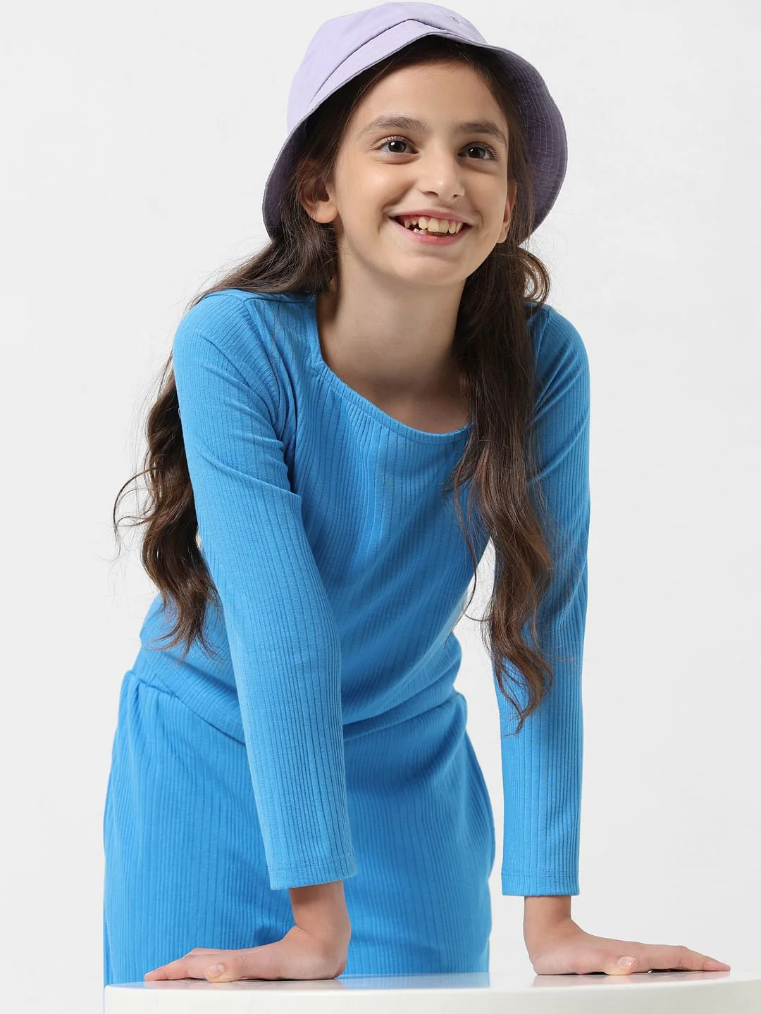 Girl Blue Ribbed Full Sleeves Top