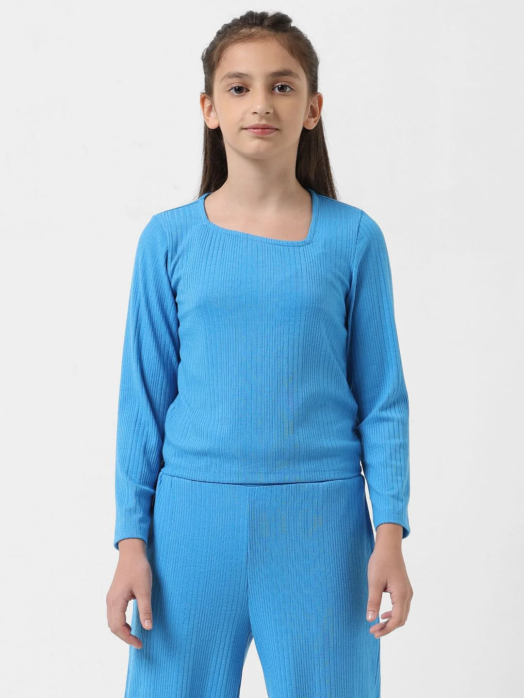 Girl Blue Ribbed Full Sleeves Top - Image 2