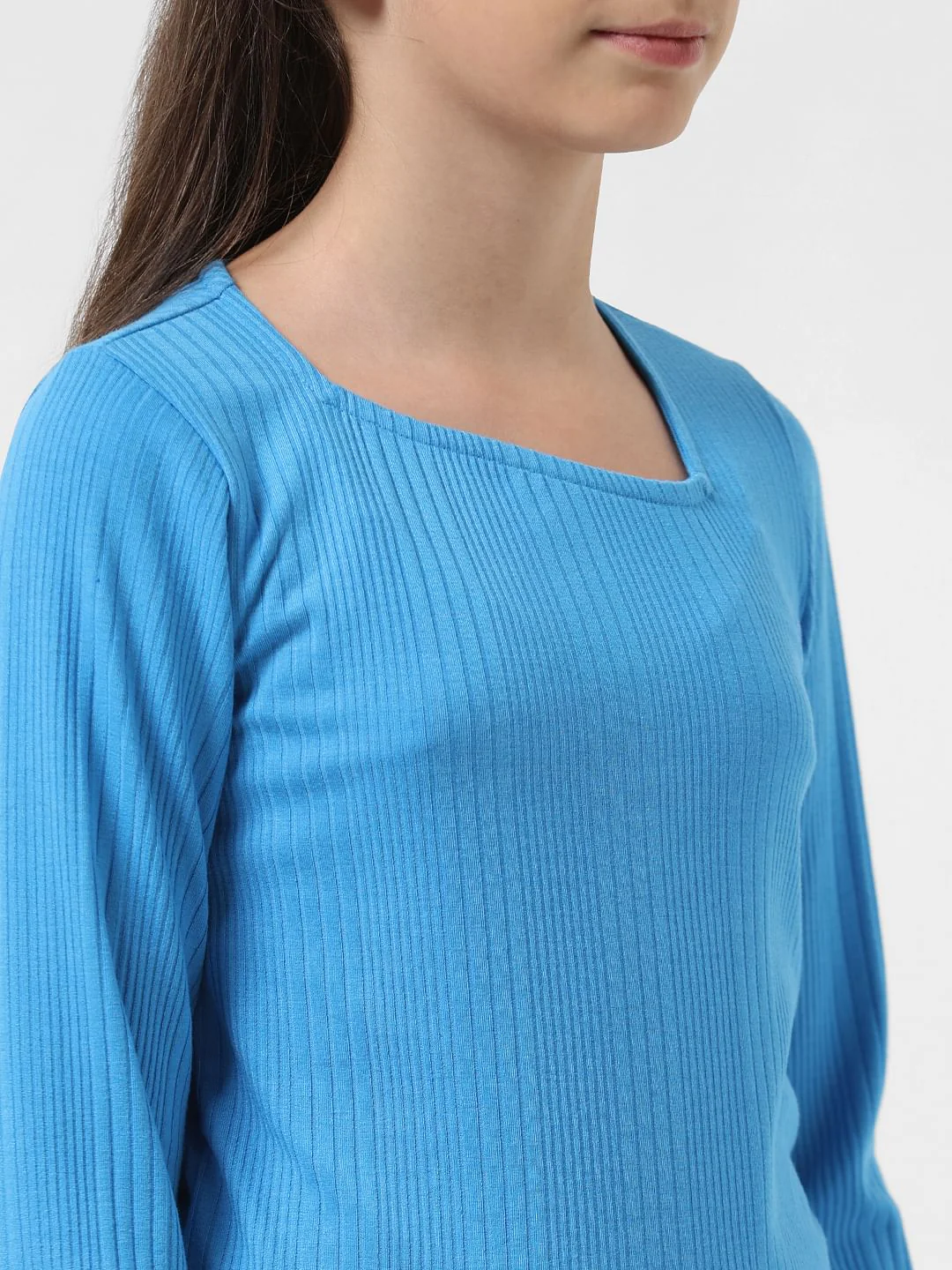 Girl Blue Ribbed Full Sleeves Top - Image 4