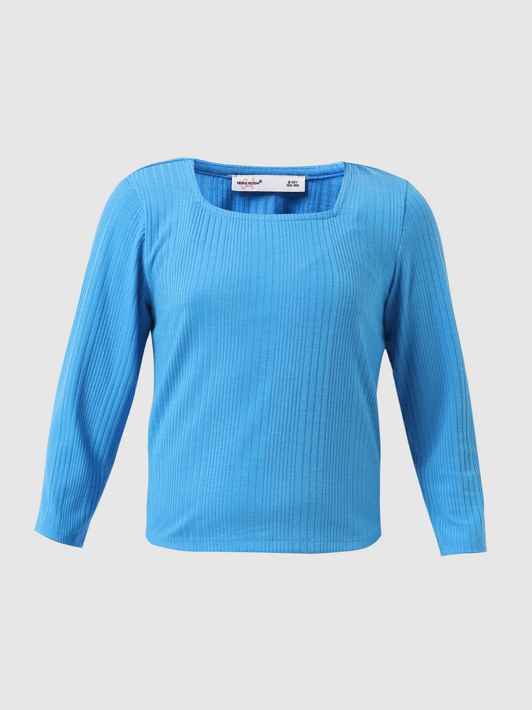 Girl Blue Ribbed Full Sleeves Top - Image 6
