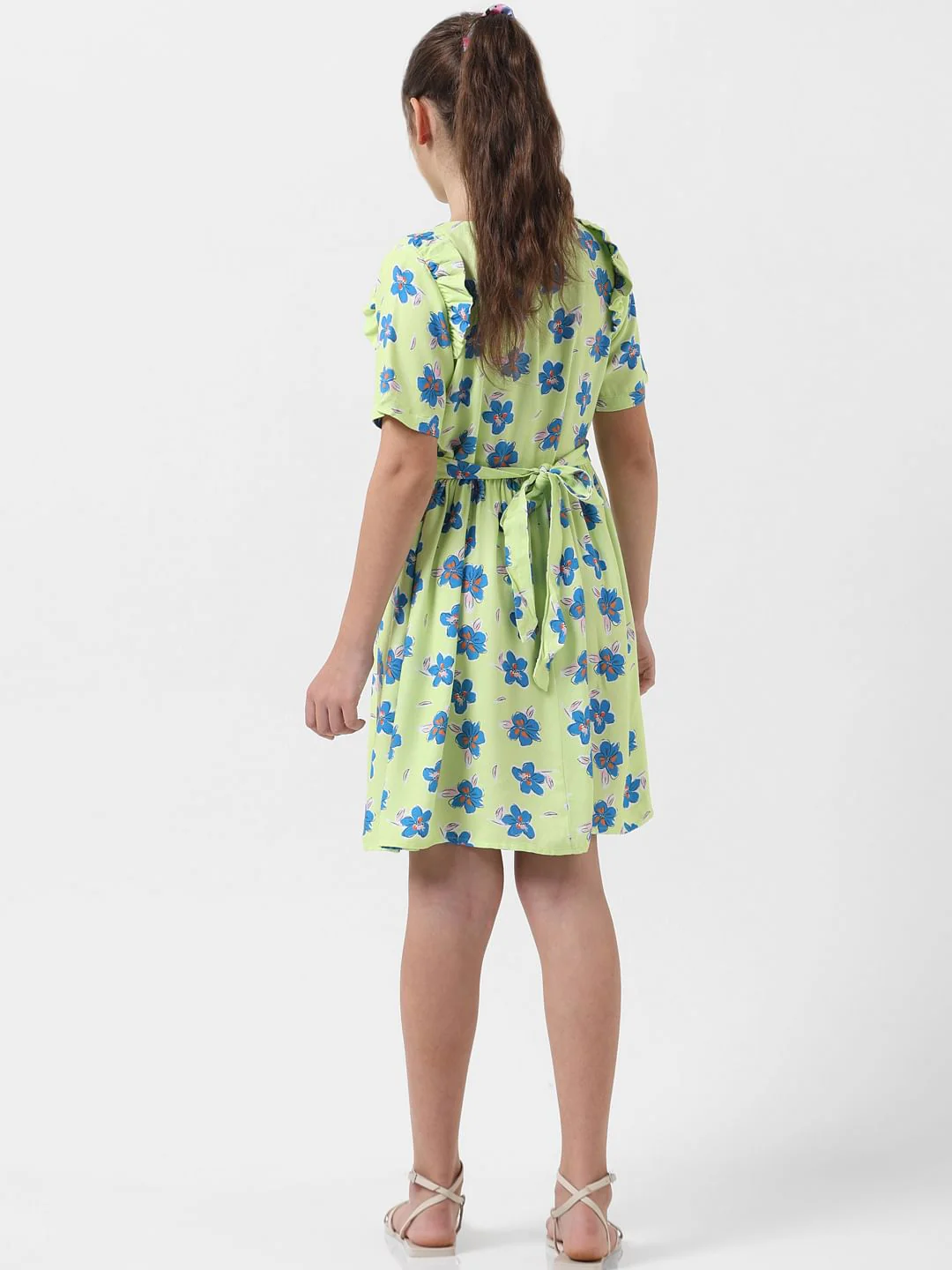 Girl Green Floral Fit & Flare Dress - Image 3