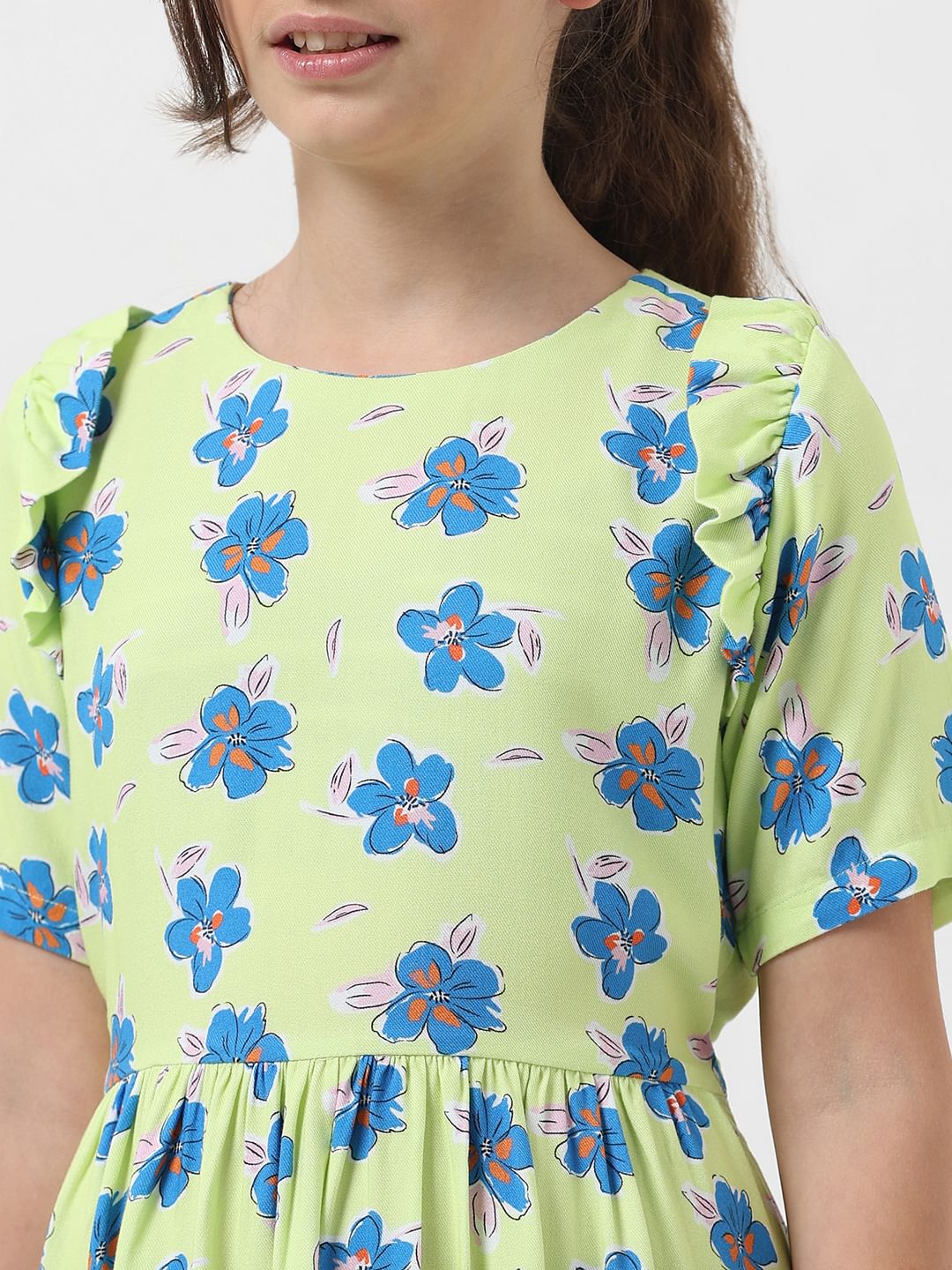 Girl Green Floral Fit & Flare Dress - Image 4