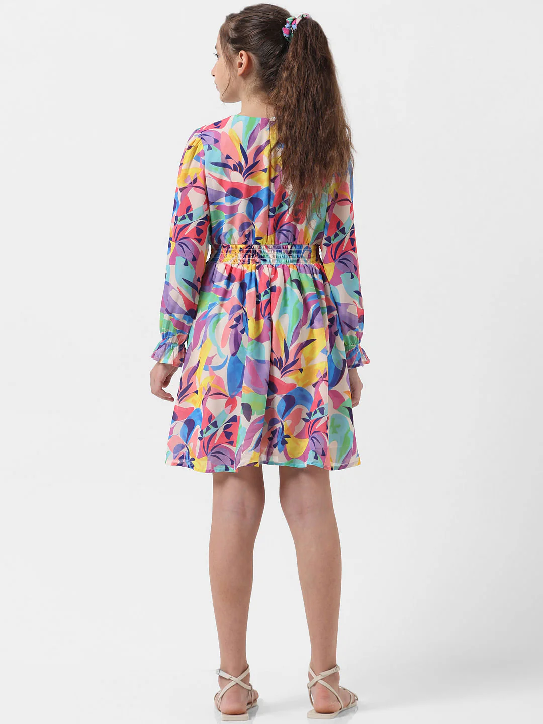 Girl Beige Floral Fit & Flare Dress - Image 3