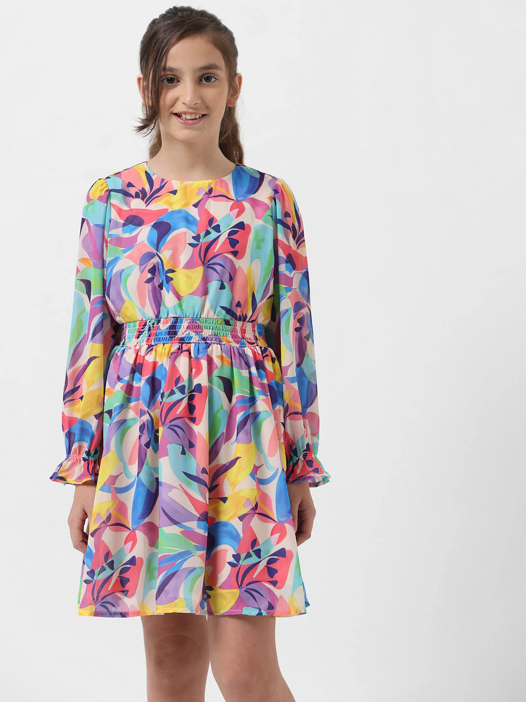 Girl Beige Floral Fit & Flare Dress - Image 5