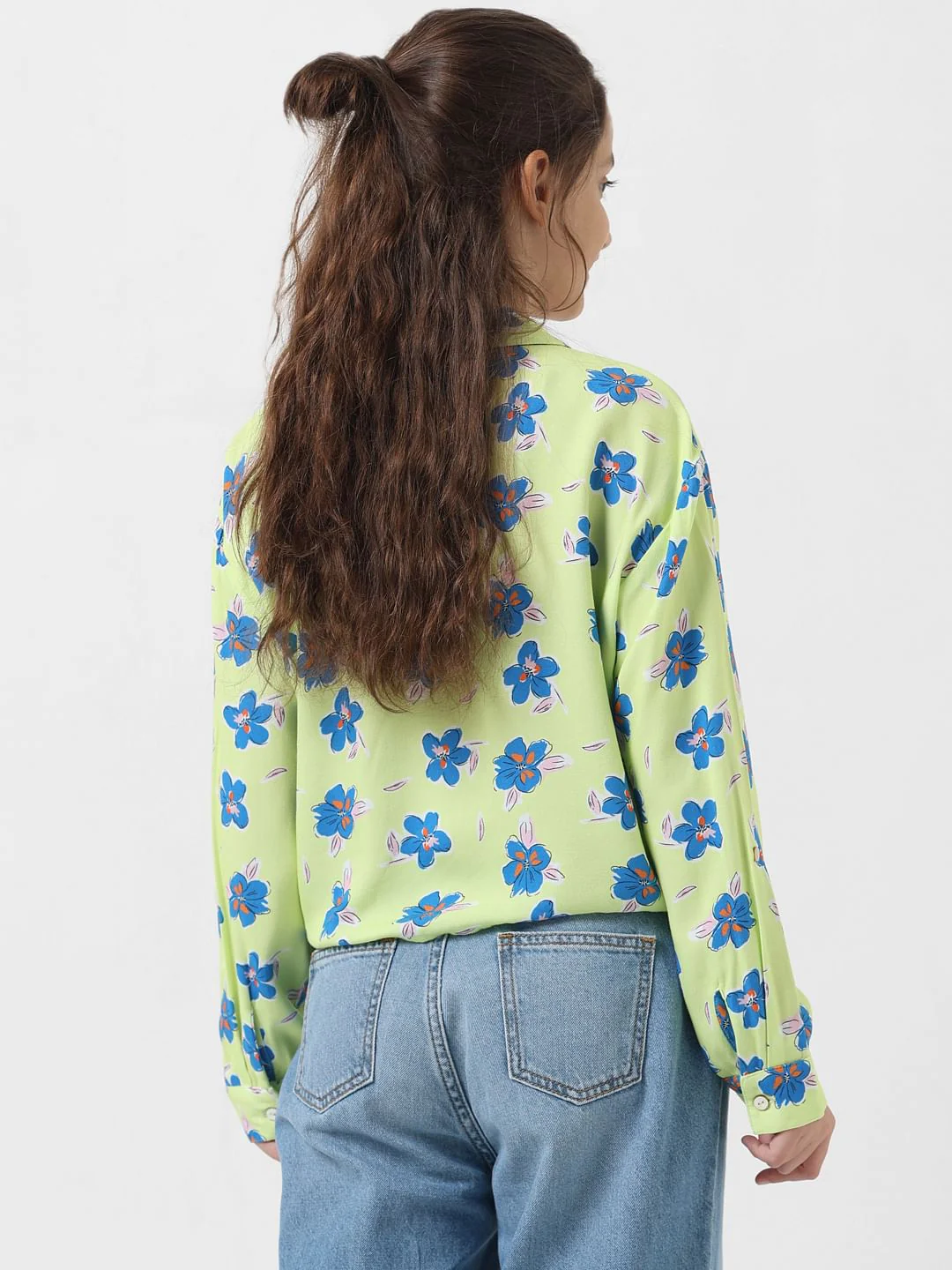 Girl Green Floral Front Knot Shirt - Image 3