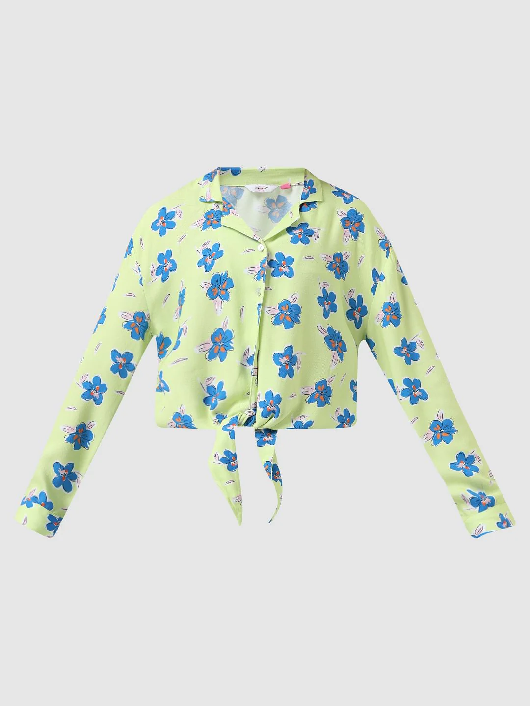 Girl Green Floral Front Knot Shirt - Image 6