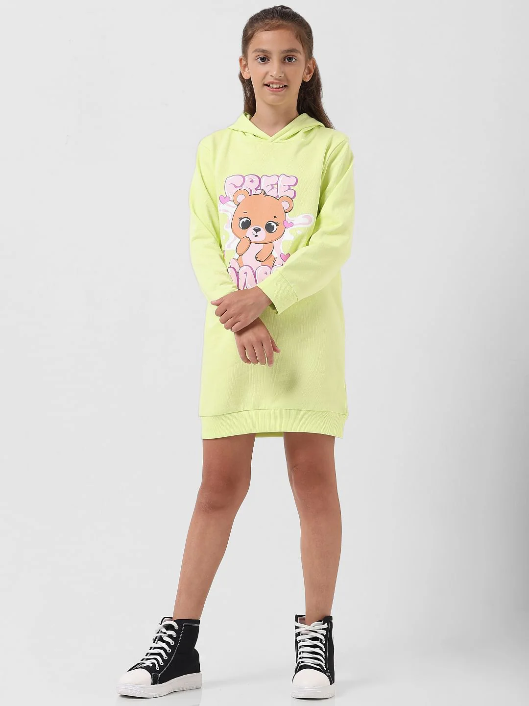 Girl Green Hooded Sweatshirt Dress - Image 2