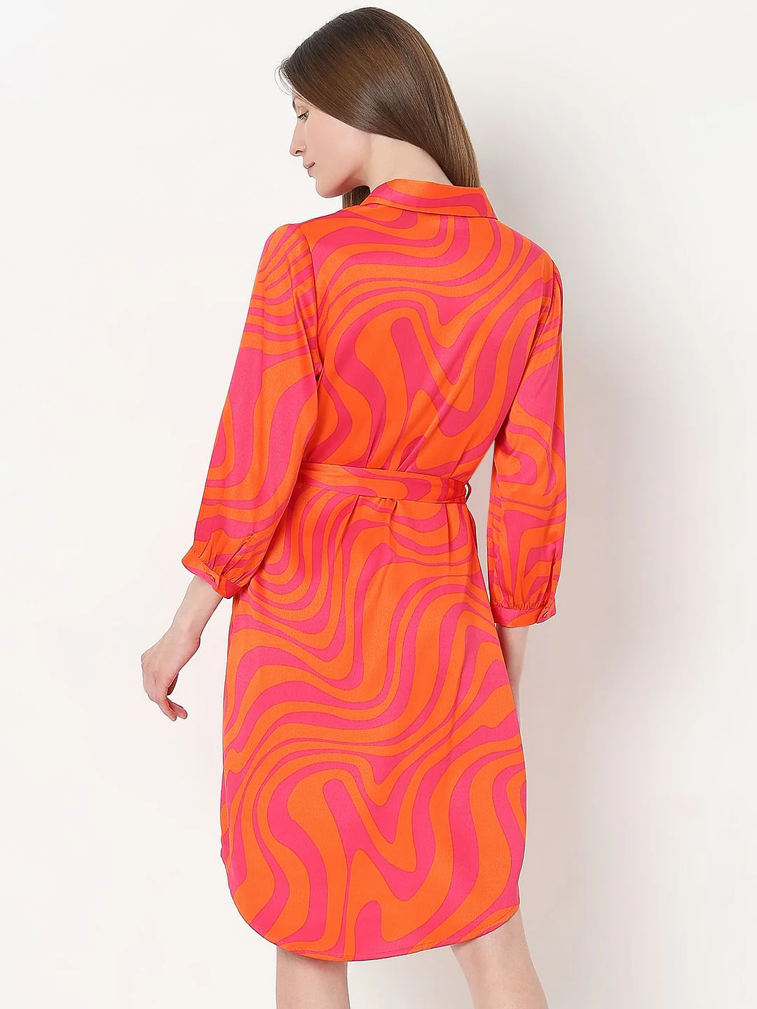 Orange Printed Shirt Dress - Image 4