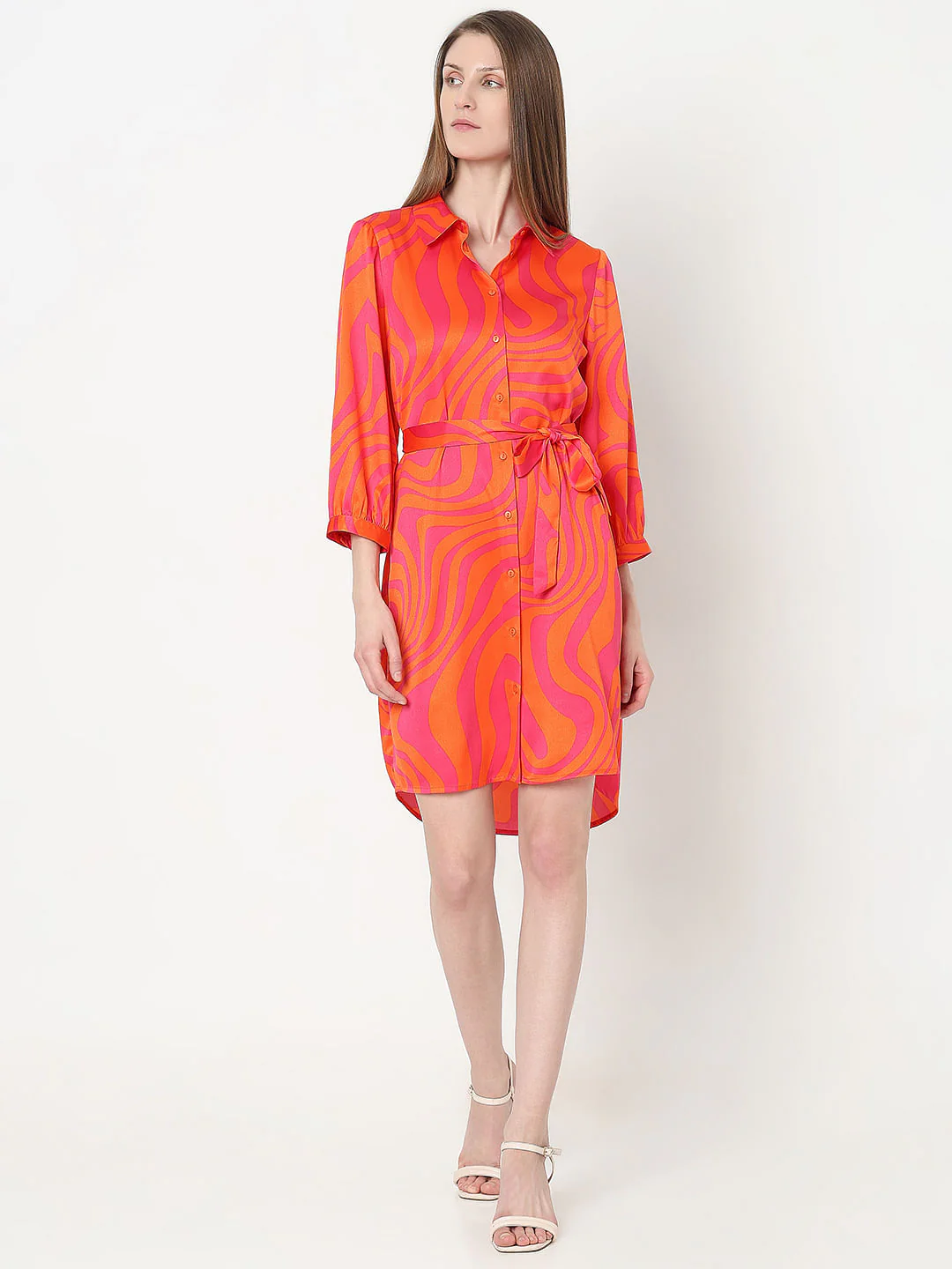 Orange Printed Shirt Dress - Image 5