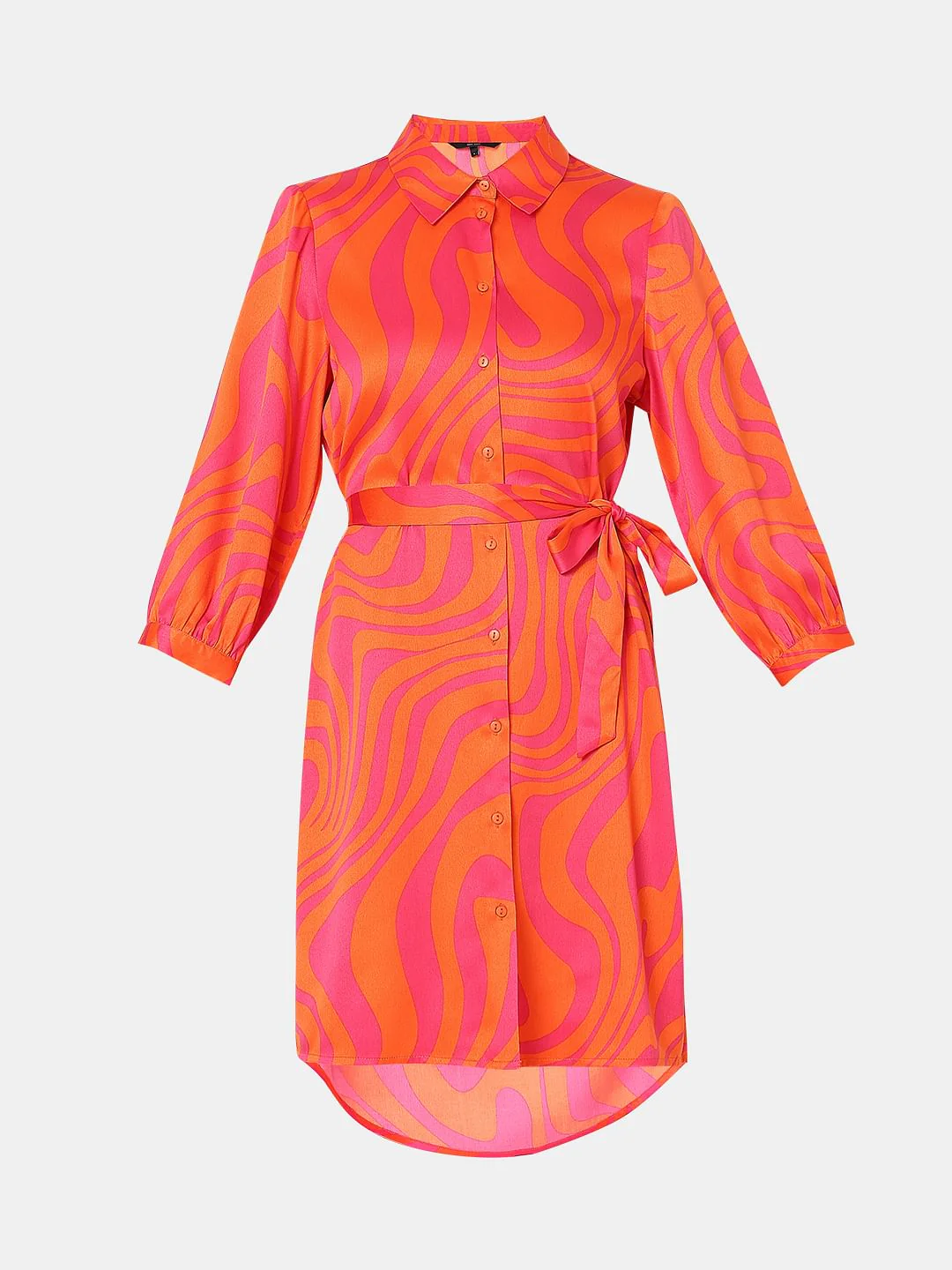Orange Printed Shirt Dress - Image 7