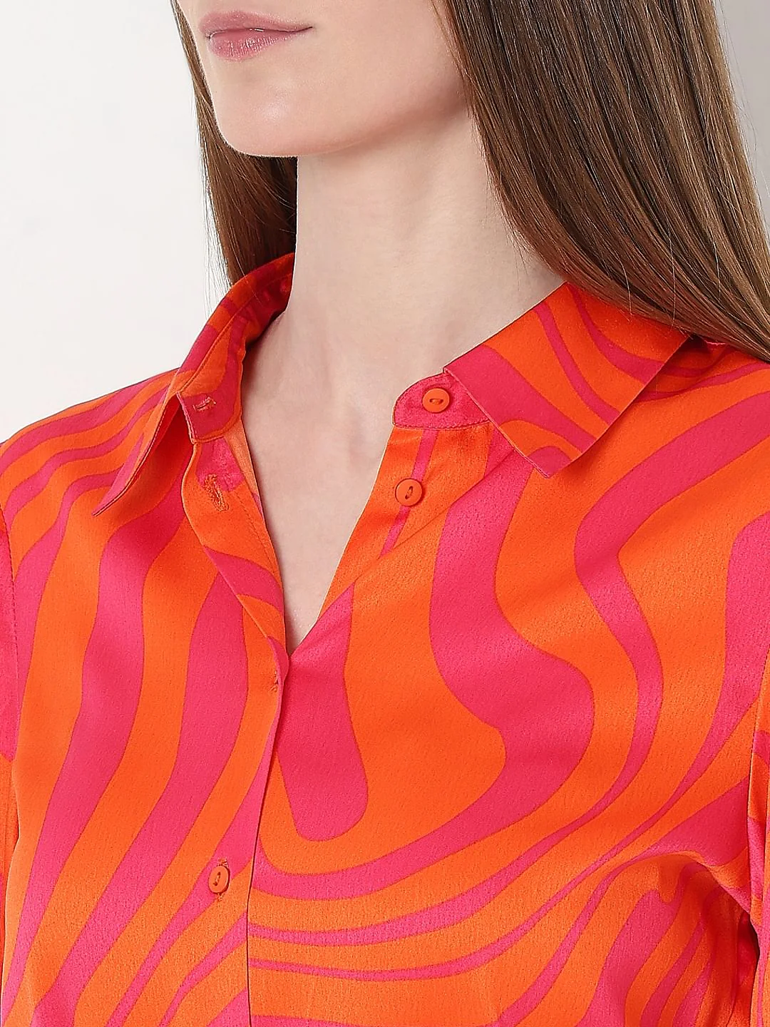 Orange Printed Shirt Dress - Image 8
