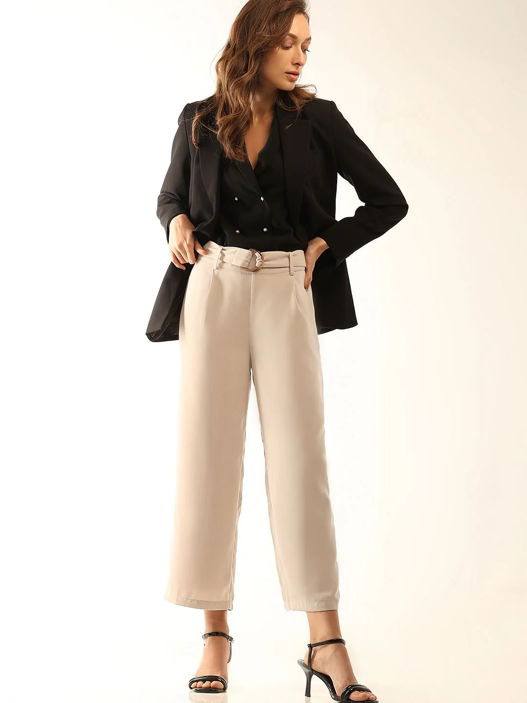 Beige High Rise Casual Pants