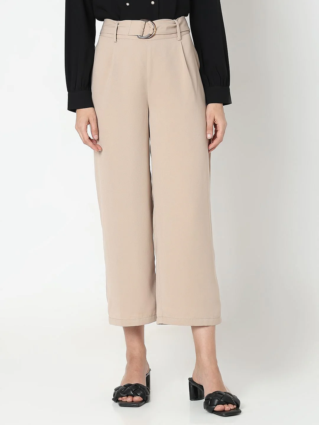 Beige High Rise Casual Pants - Image 2