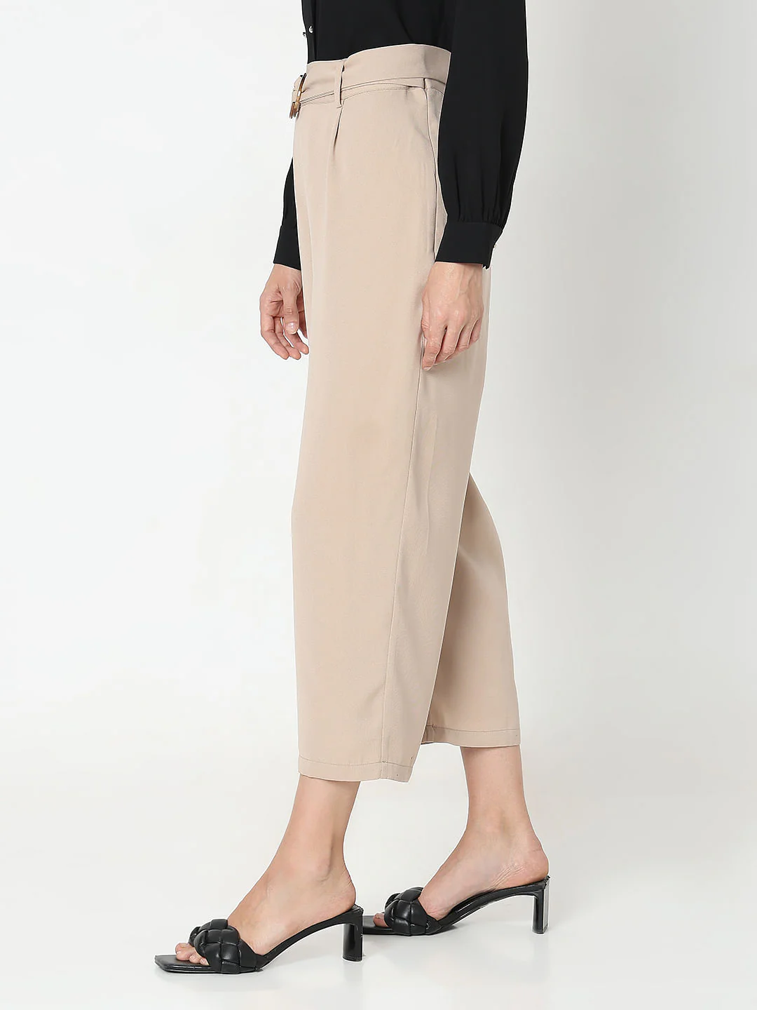 Beige High Rise Casual Pants - Image 3