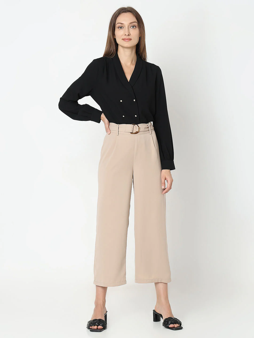 Beige High Rise Casual Pants - Image 5