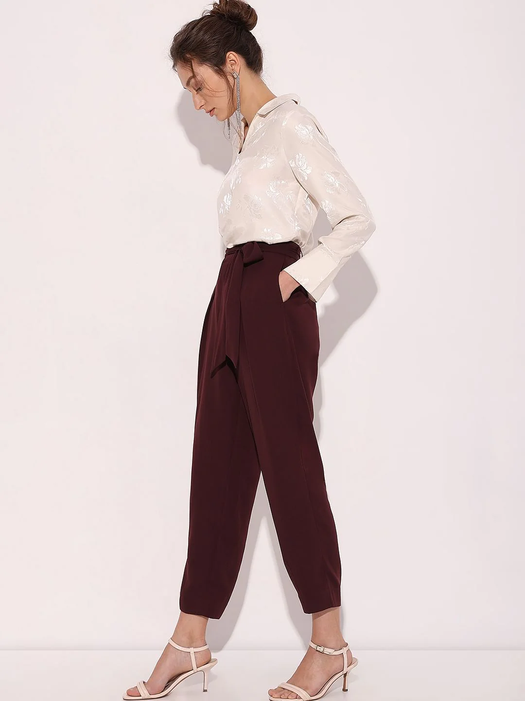 Maroon High Rise Pants