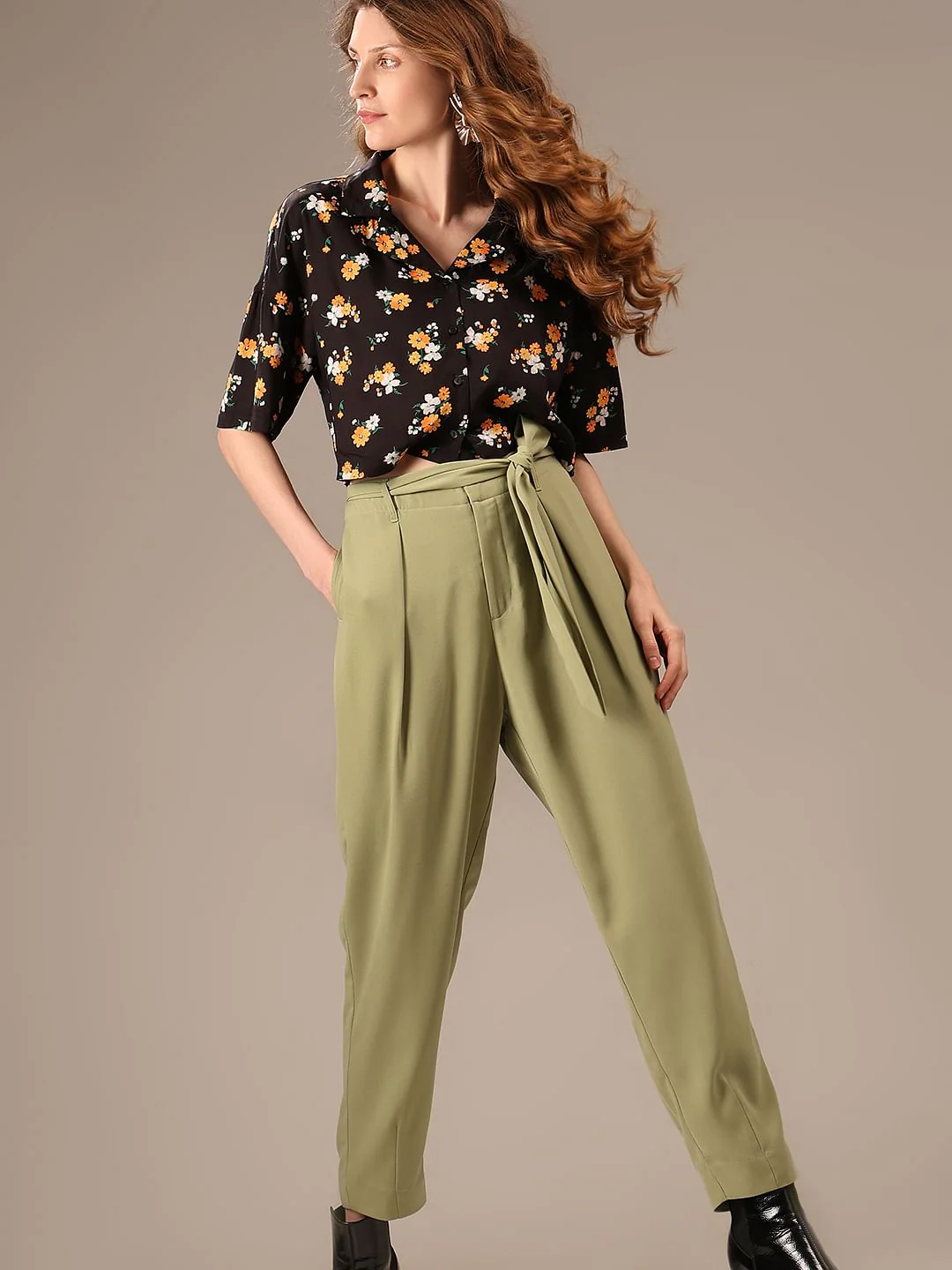Green High Rise Pants
