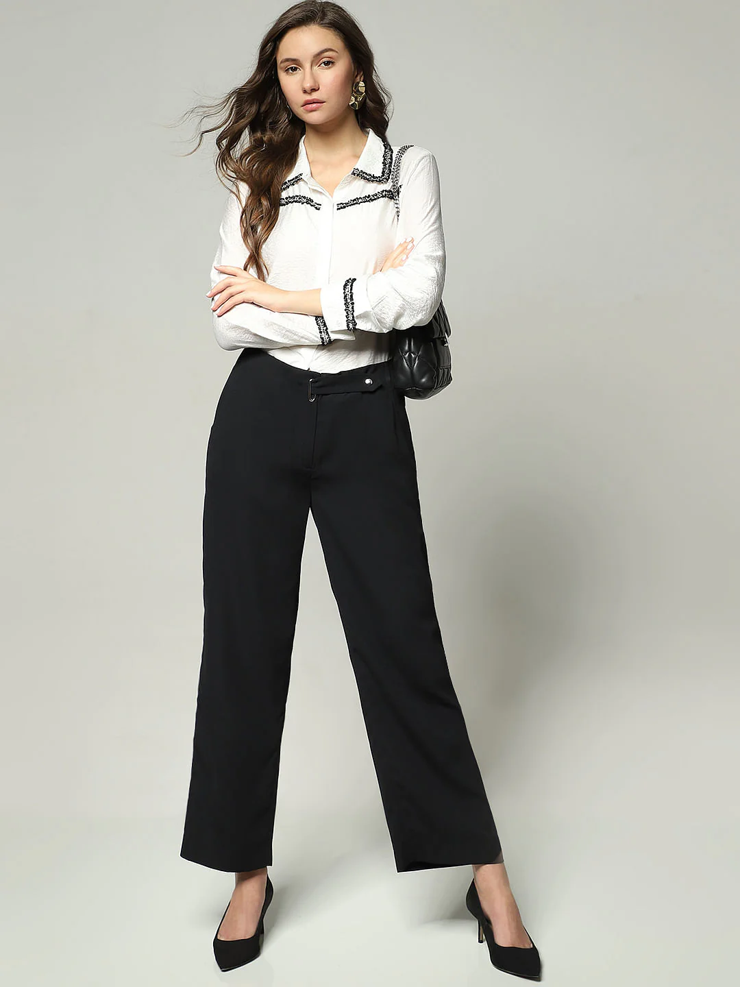 Black High Rise Straight Fit Pants
