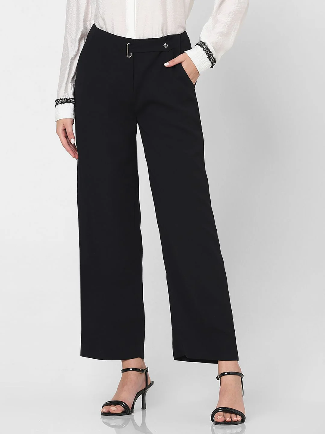 Black High Rise Straight Fit Pants - Image 2