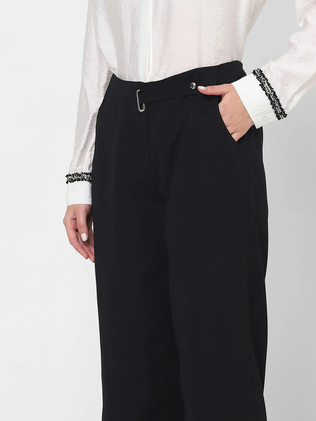Black High Rise Straight Fit Pants - Image 6