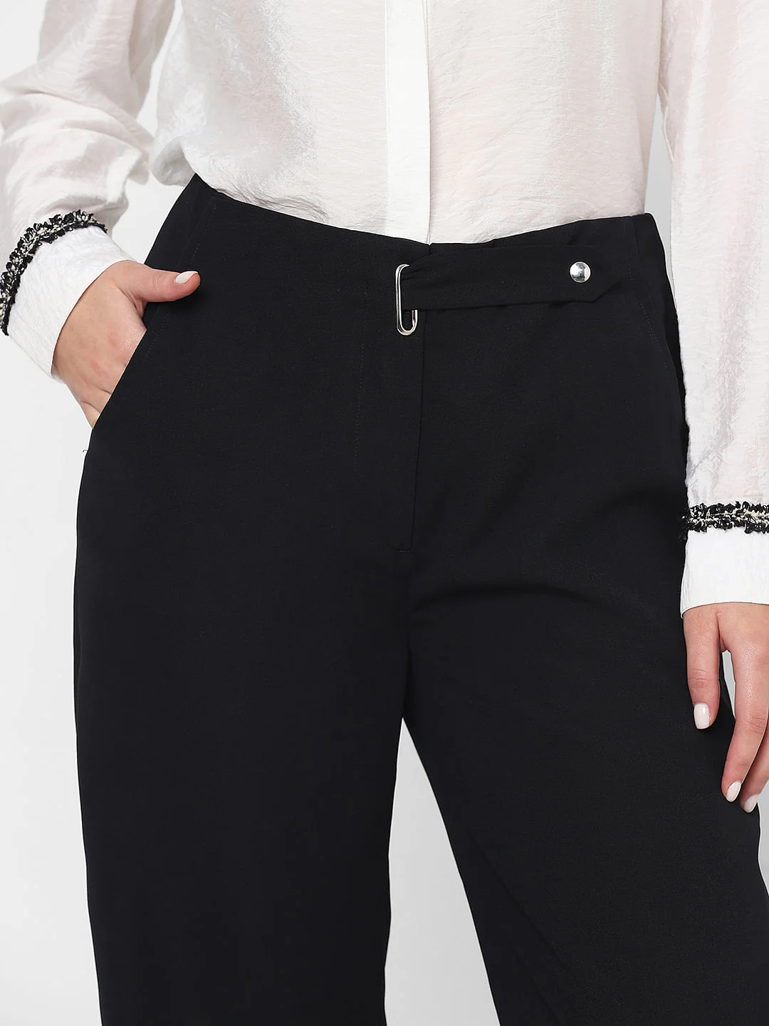 Black High Rise Straight Fit Pants - Image 8