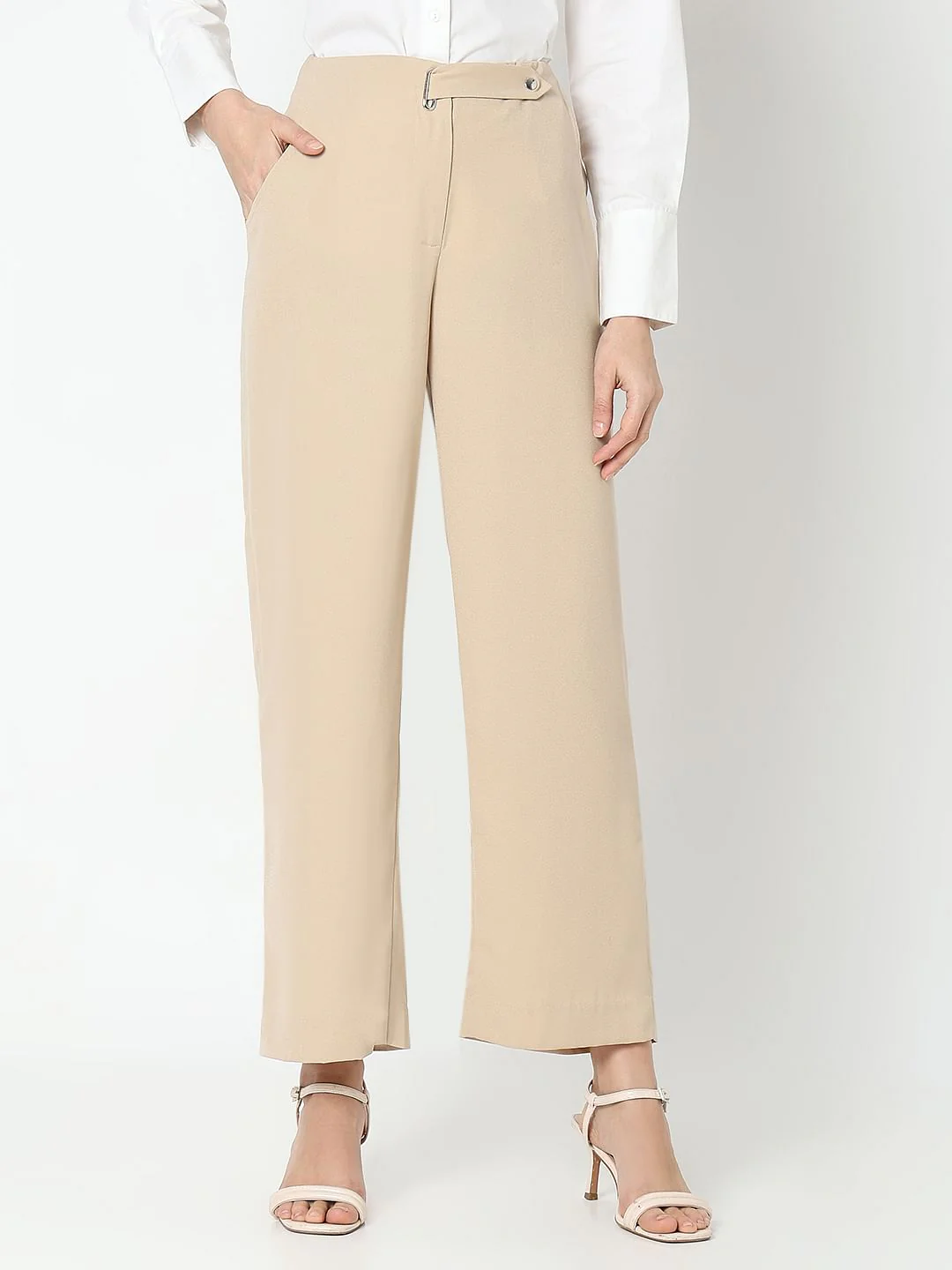 Tan High Rise Straight Fit Pants - Image 2