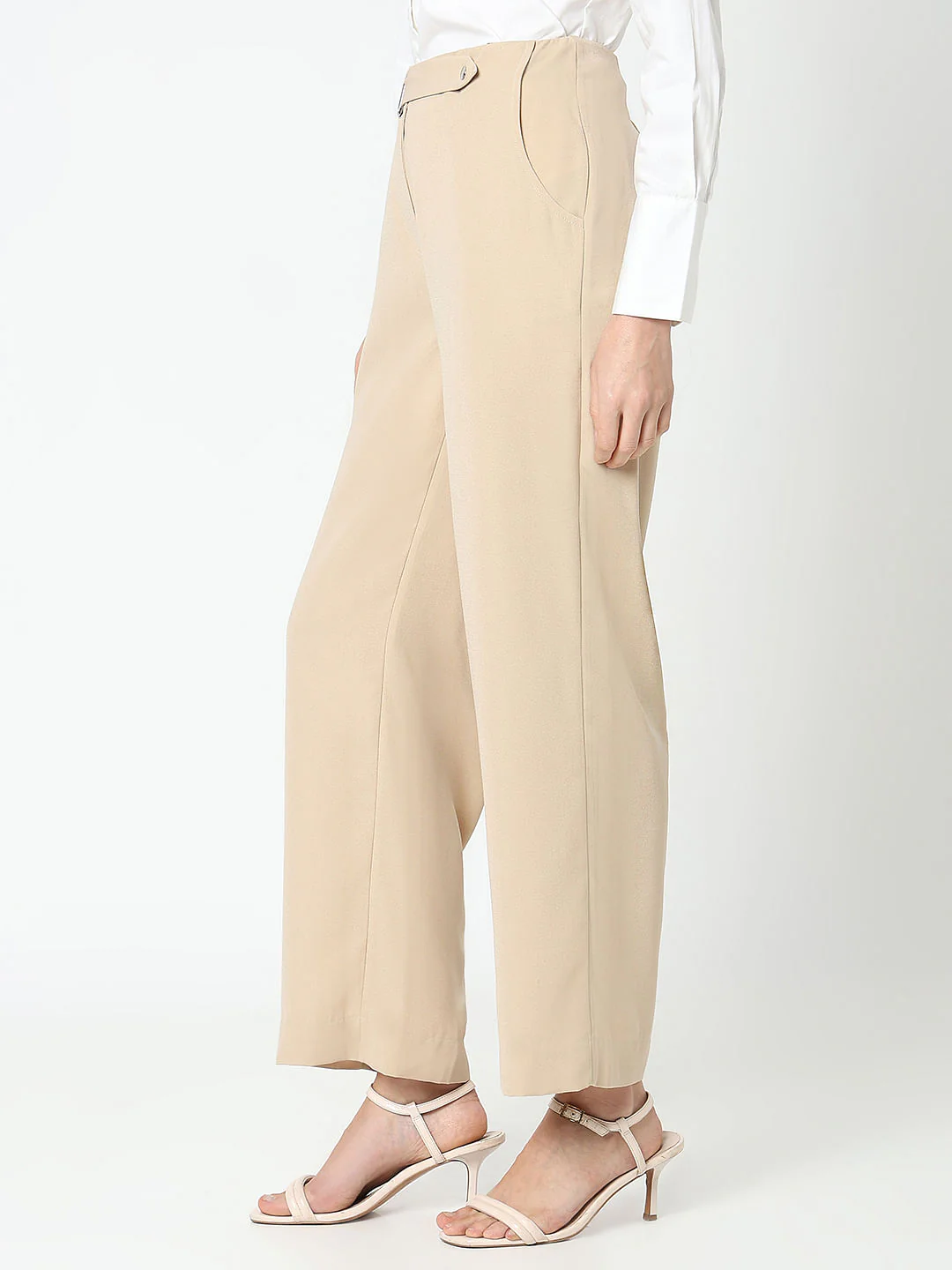 Tan High Rise Straight Fit Pants - Image 3