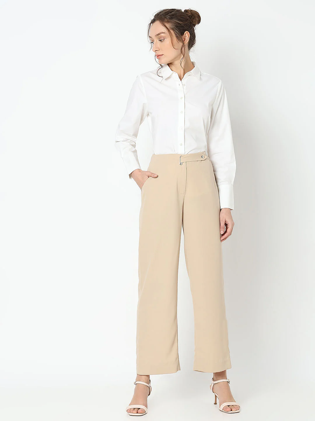 Tan High Rise Straight Fit Pants - Image 5