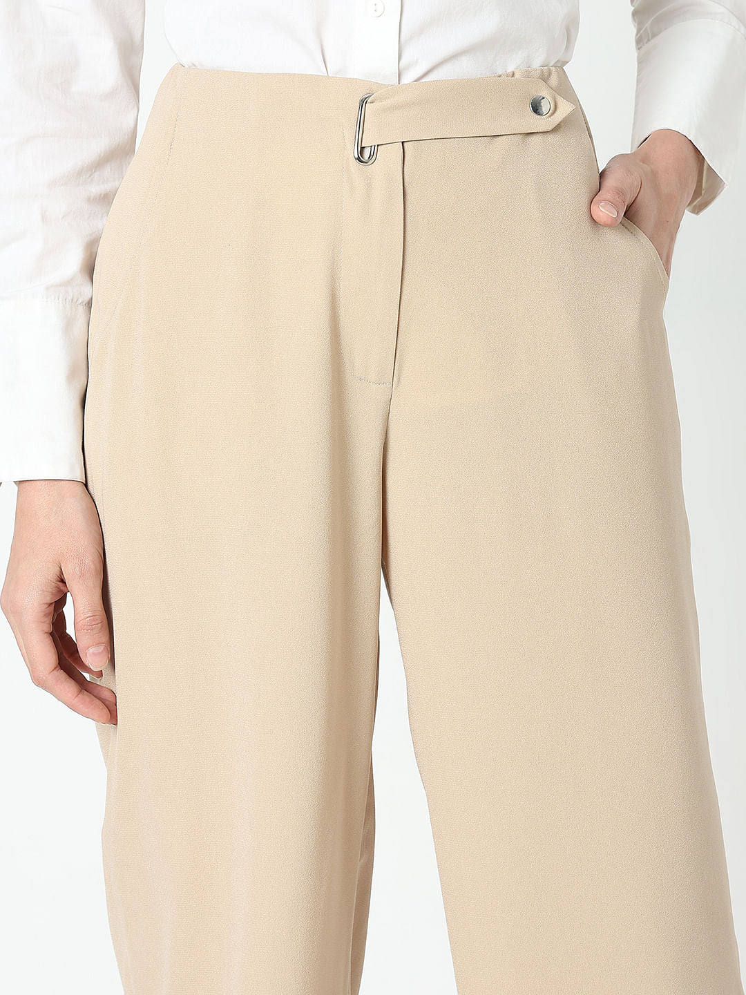 Tan High Rise Straight Fit Pants - Image 6