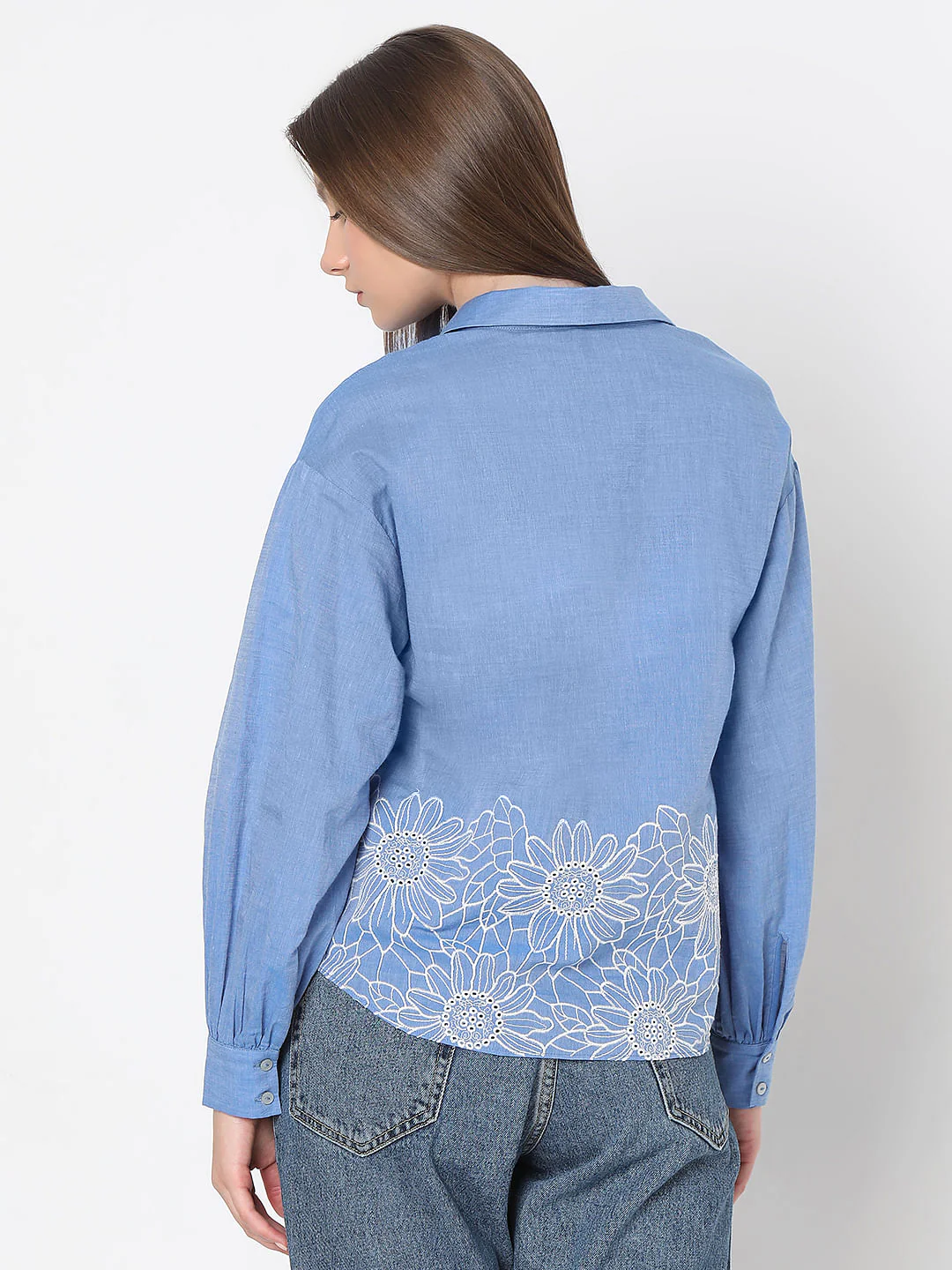 Blue Floral Embroidery Shirt - Image 4