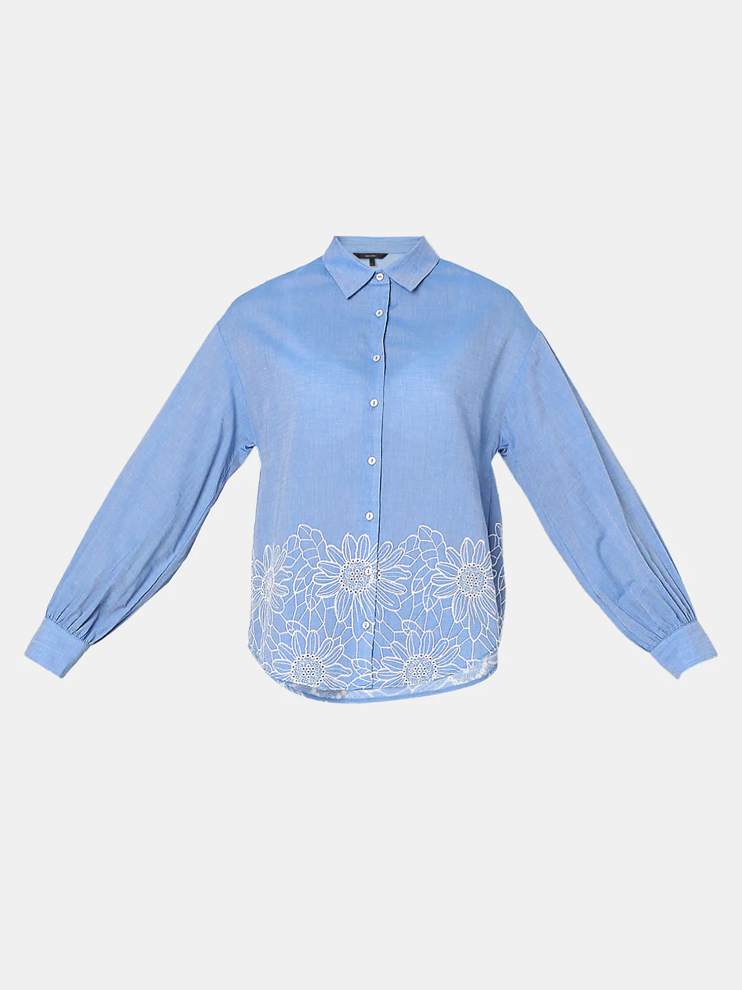 Blue Floral Embroidery Shirt - Image 7
