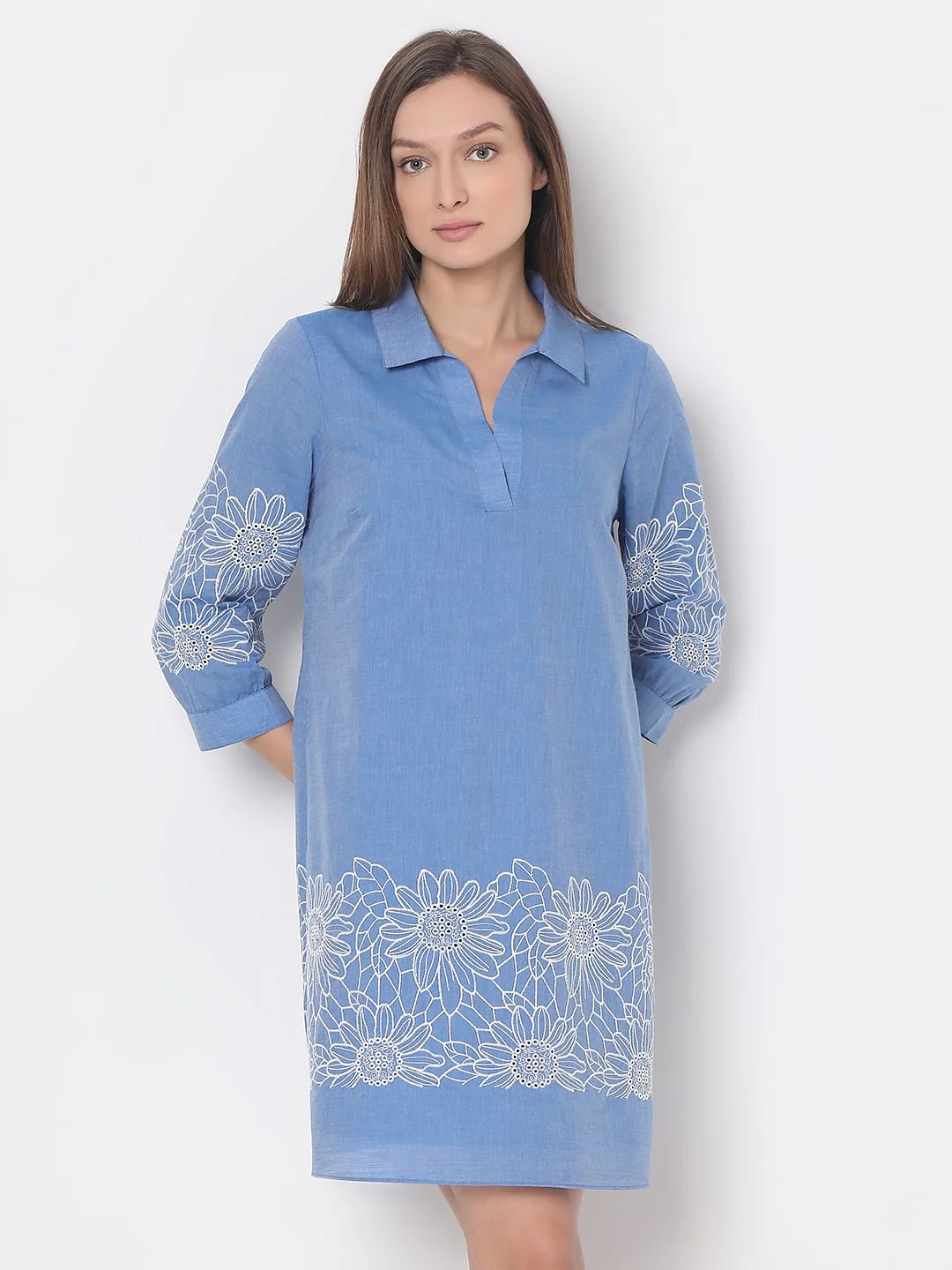 Blue Embroidered Shirt Dress - Image 2