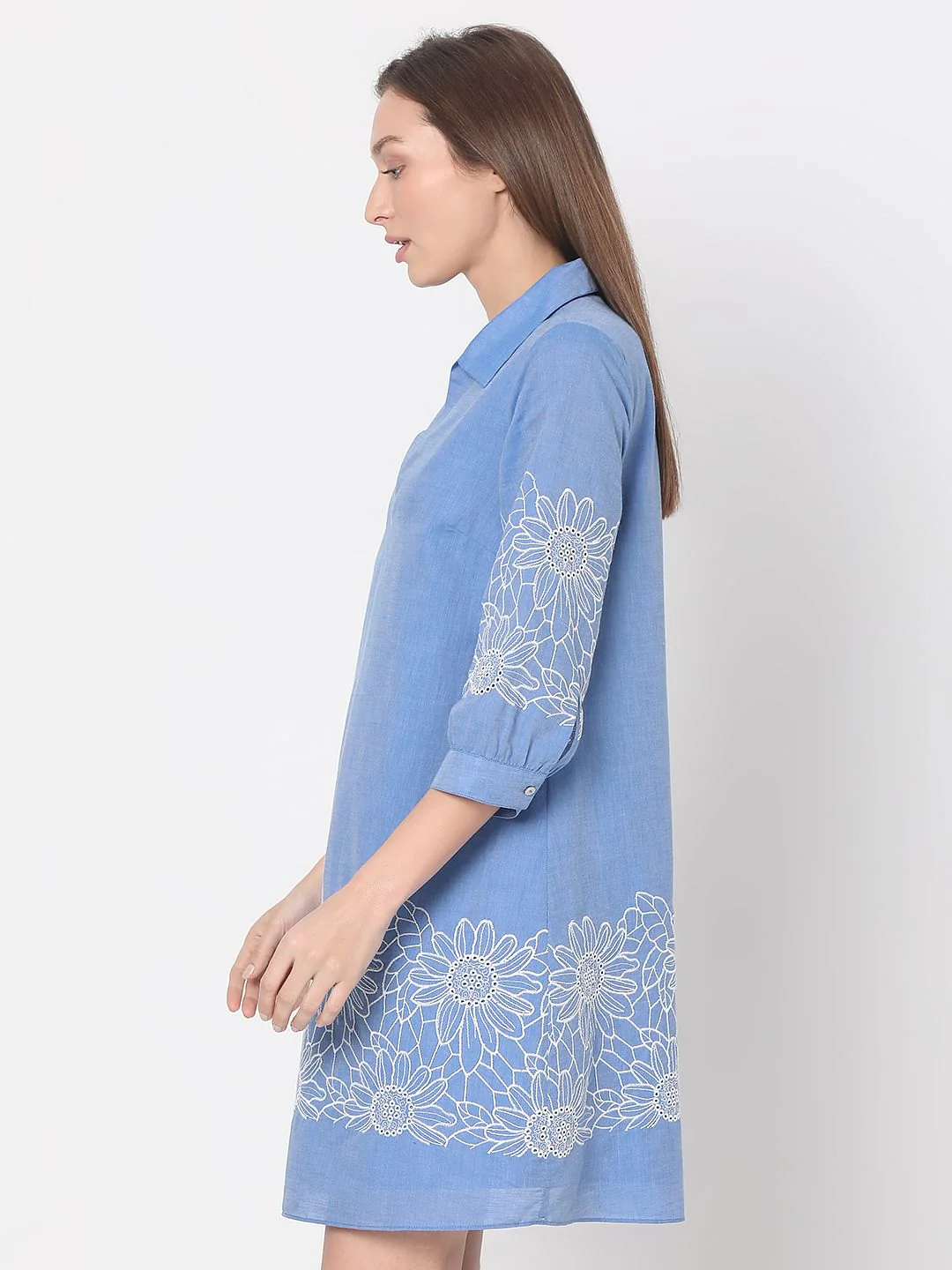 Blue Embroidered Shirt Dress - Image 3