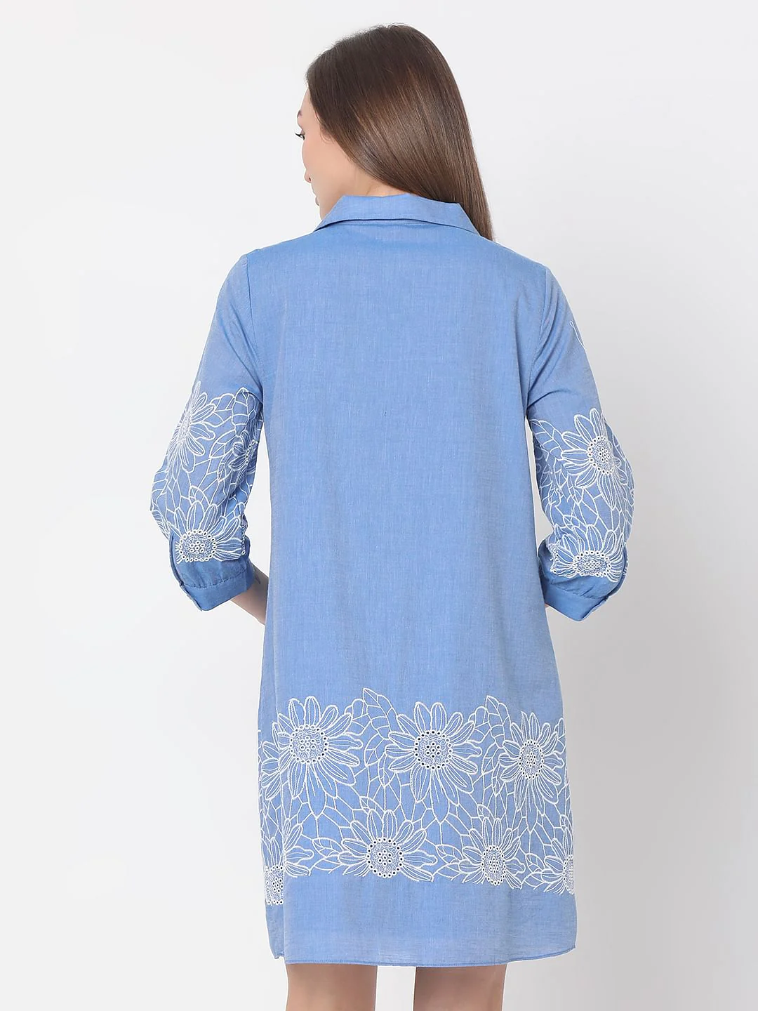 Blue Embroidered Shirt Dress - Image 4