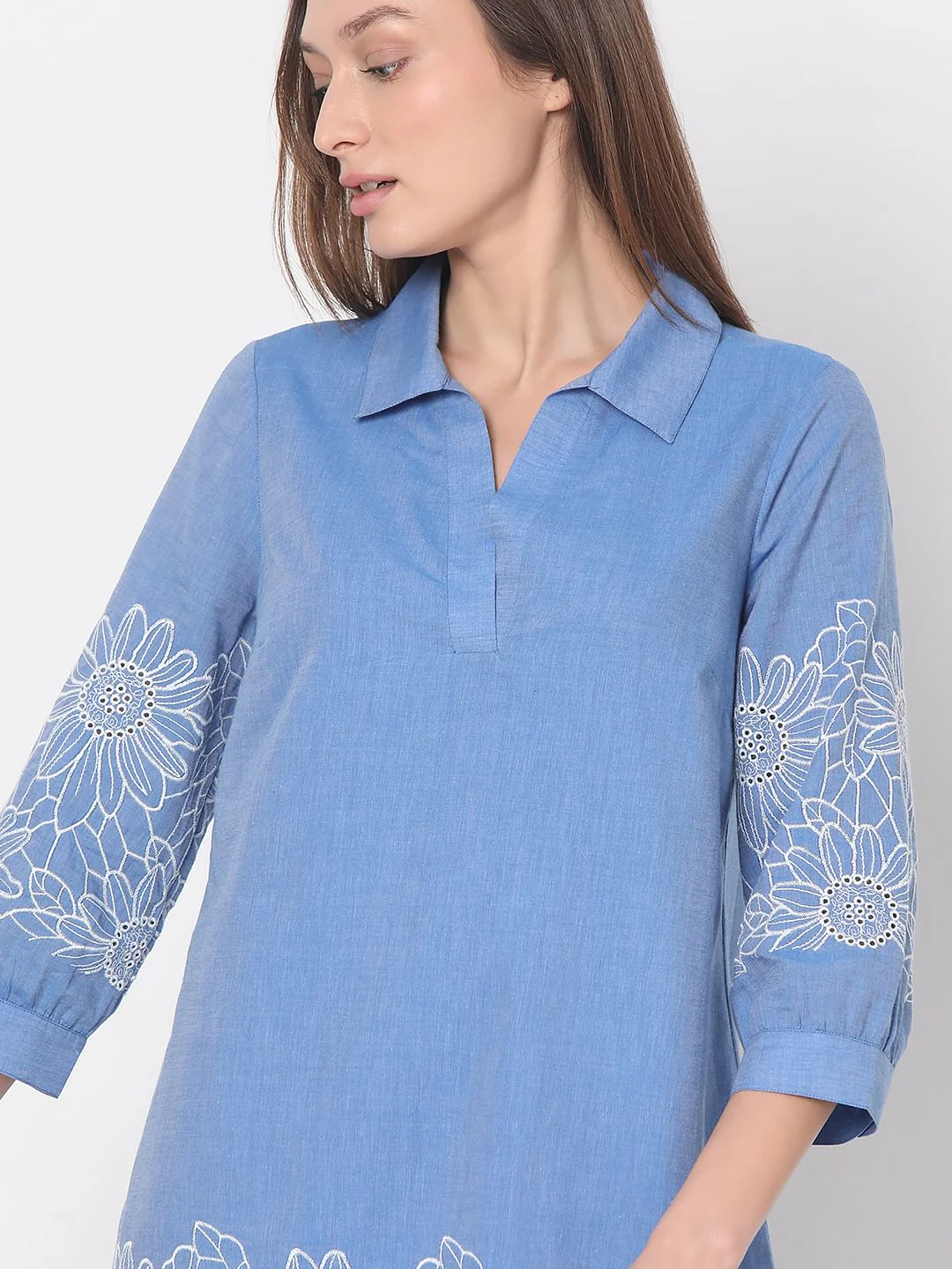 Blue Embroidered Shirt Dress - Image 6