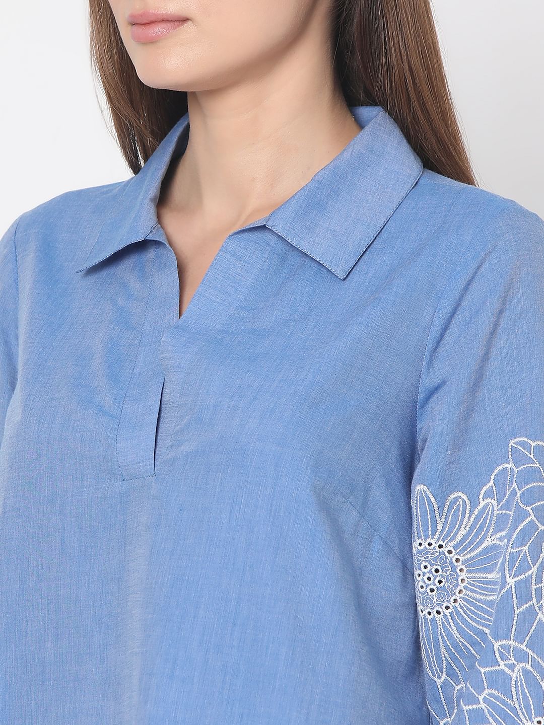 Blue Embroidered Shirt Dress - Image 8