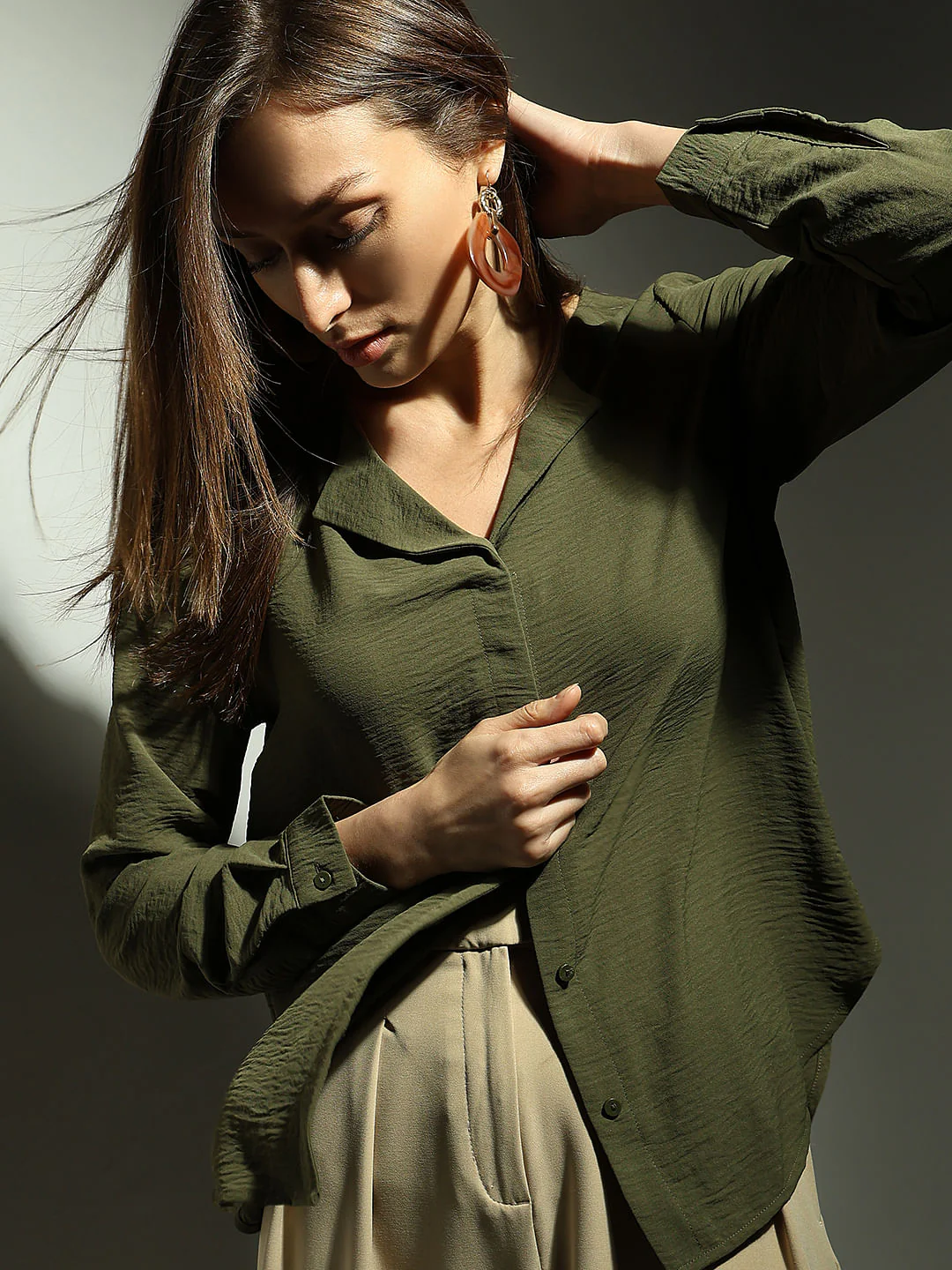 Green Front Button Top