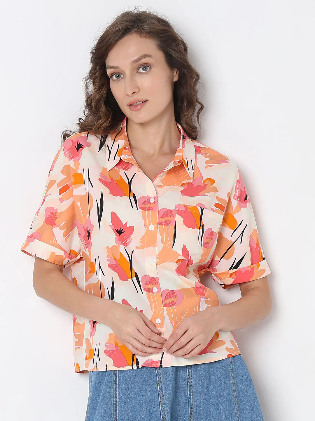Orange Floral Print Shirt - Image 2