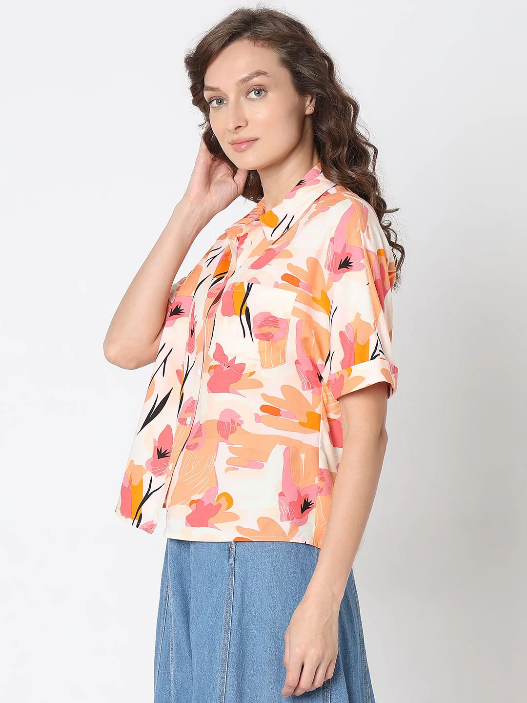 Orange Floral Print Shirt - Image 3