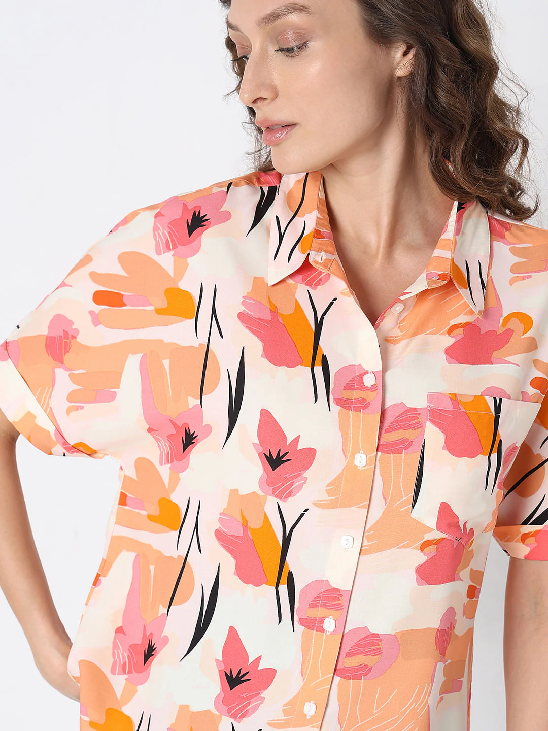Orange Floral Print Shirt - Image 6