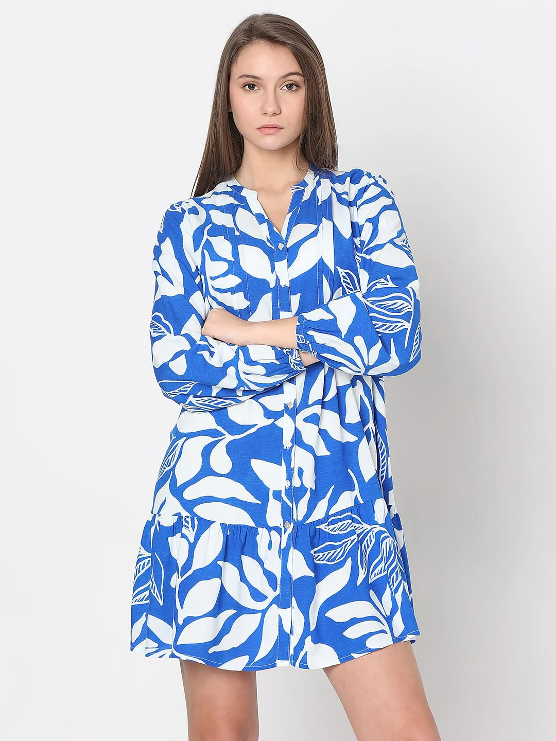 Blue & White Printed Shift Dress - Image 2