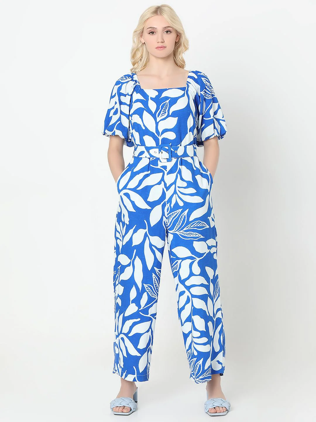 Blue & White Printed Jumpsuit - Image 2