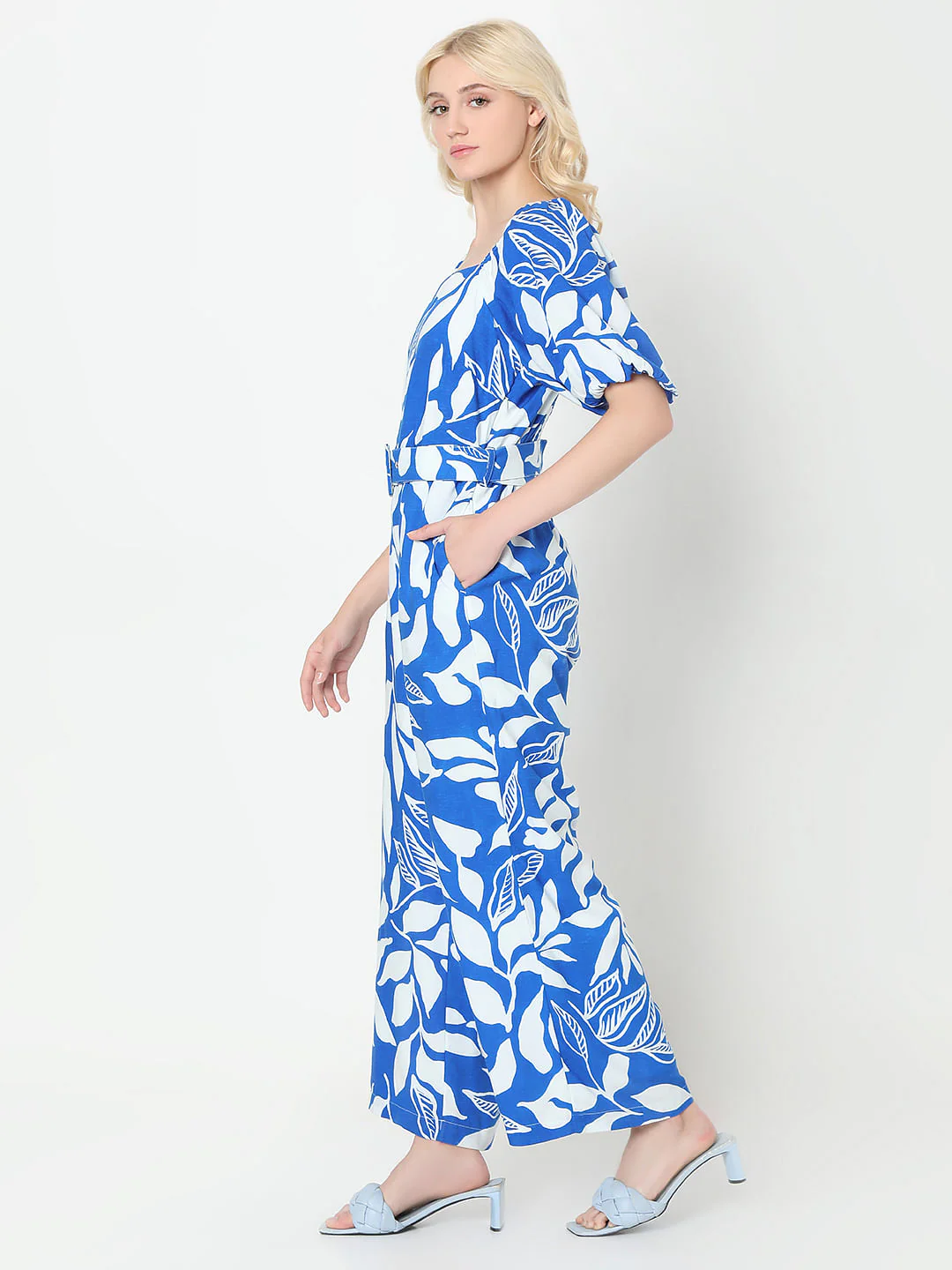 Blue & White Printed Jumpsuit - Image 3