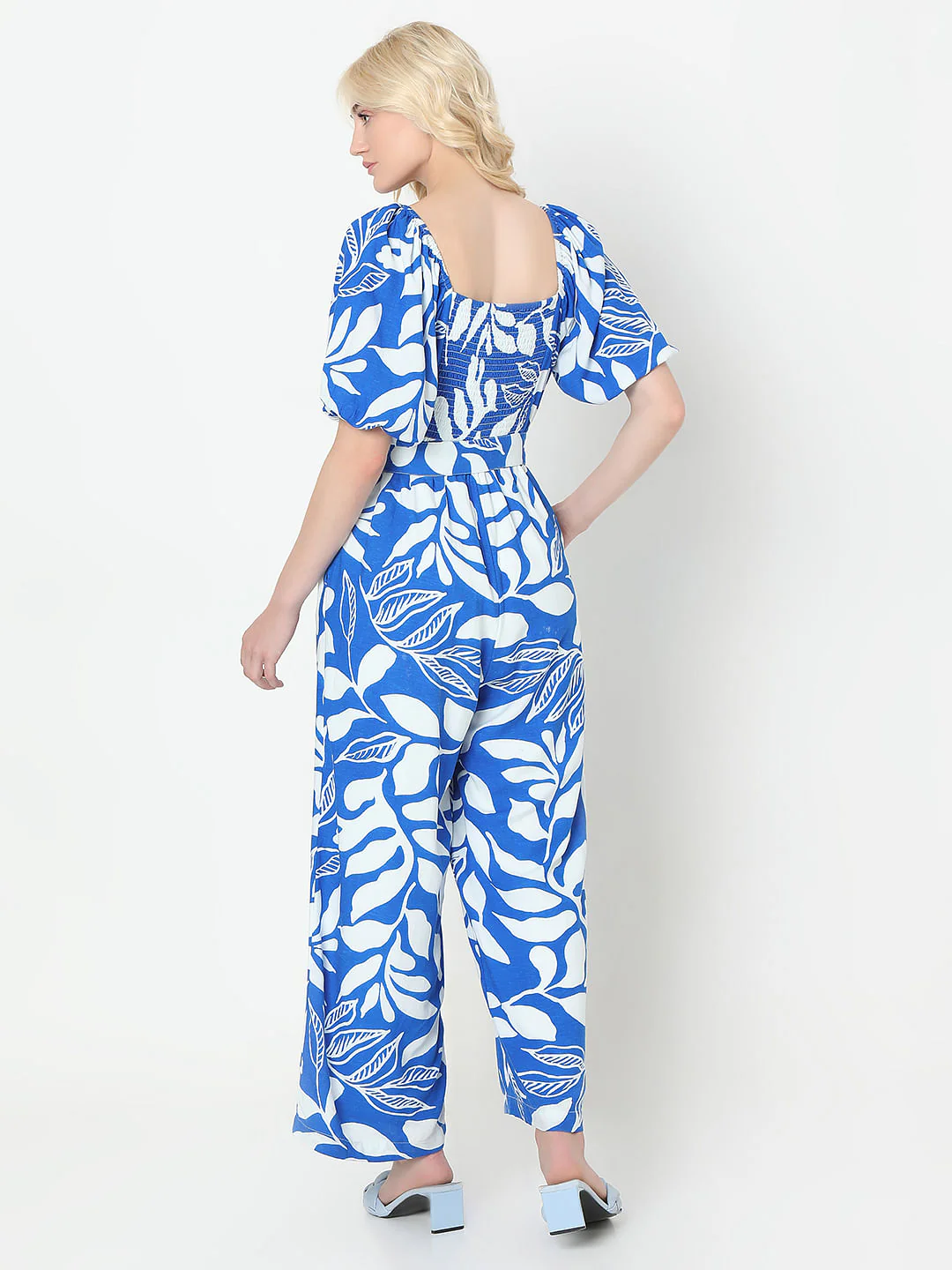 Blue & White Printed Jumpsuit - Image 4