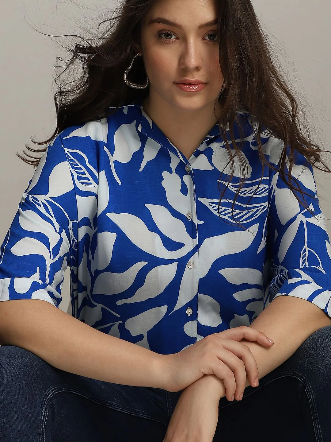 Curve Blue Abstract Print Shirt